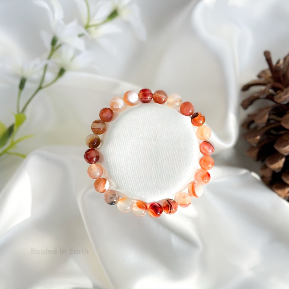Natural Sardonyx Gemstone Beaded Bracelet- Protection and Confidence Healing